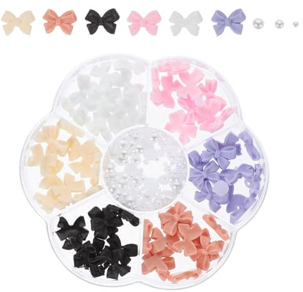 STOBAZA Caja de Adornos de Manicura Lazos y Perlas de Resina para Decoración de Uñas, 7 Compartimentos, Accesorios Delicados para Mujeres y Aficionadas al Nail Art