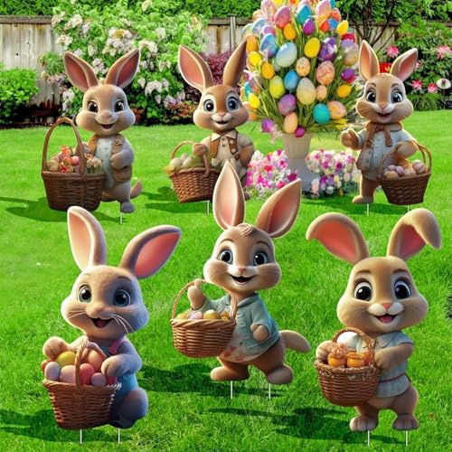 YCWSSB 2D Osterdeko Outdoor, Ostern Werbeschilder, 6pcs Osterhasen Gartenstecker, Ostern Hof Schild, für Garten-Rasen-Yard-Dekoration, Frühlingsdeko