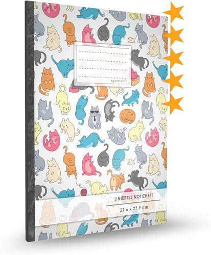 Liniertes Notizbuch • A4-Format, 100+ Seiten, Soft Cover, Register, Mit Rand, „Verückte Katzen“ • Original #GoodMemos Lined Notebook • Perfekt als Deutschheft, Schulheft, Übungsheft, Lineatur 27