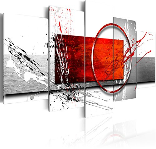 B&D XXL - Leinwandbild Farbflecken rot weiß, 100x50 cm, 5-teilig, modern | Hochwertige Leinwand, sofort aufhängbar, ideal fürs Wohn- oder Schlafzimmer, wasserfest und lichtecht, langlebig, stilvoll