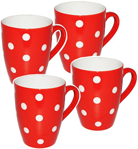 alles-meine.de GmbH 4 Stück Kaffeetassen/Henkeltassen - Punkte - ROT & weiß - groß - 300 ml - Keramik/Porzellan - Teetasse - Mikrowellengeeignet - Trinktasse mit Henkel..