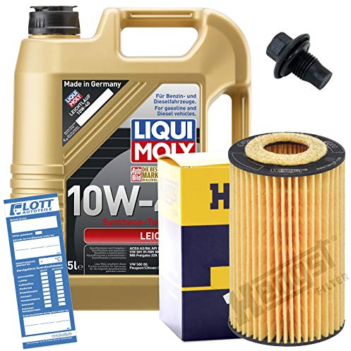 Ölwechsel Set Inspektion 5L Liqui Moly Leichtlauf 10W-40 Öl Motoröl + HENGST Ölfilter + Öl Ablassschraube Verschlussschraube