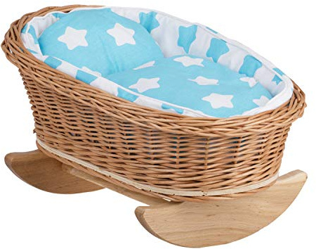 e-wicker24 Handgeflochtene Weidenwiege für Puppen – reizendes und langlebiges Puppenbettchen Puppenwiege ideal für fantasievolles Spielen Kinderzimmerdekoration Schaukelbett aus Korbgeflecht