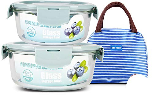 IHOUSE Juego Redondo para Frutas y Verduras + Bolsa Aislante, Sellado a Prueba de Fugas, contenedor de Alimentos con Tapa, Fiambrera a 400 ° C, 650ML + 1L Azul
