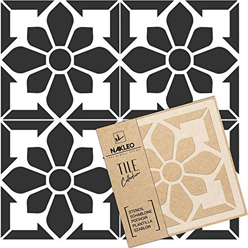 NAKLEO Fliesen Schablone zum Malen 10x10 cm, Nisa Spanische Maurische Blume Marokkanisch, Kunststoff Wiederverwendbare Bodenschablone DIY, Holz Möbel Wand Dekoration - Terrakotta