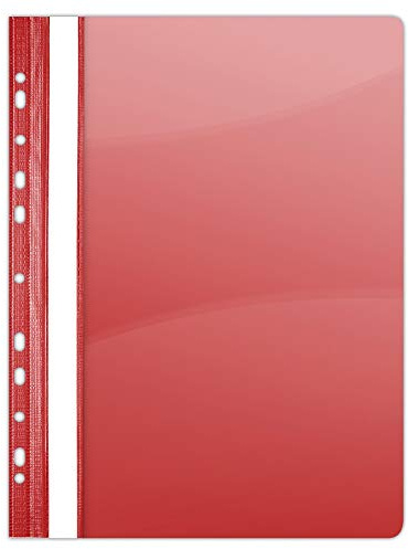 DONAU 1704001PL-04 plast snabbhäftad hål A4 röd, visir plast slitstark PVC hård glasklar lock klämmapp för kontor och skola, eurohål | 10-pack