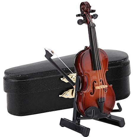 Miniatur Violine Modell, Mini Geige Miniatur, Miniatur Violine Modell mit Stand Case Puppenhaus Zubehör Mini Musikinstrument für die Hausdekoration Puppenhaus Dekoration Kinder Spielzeu