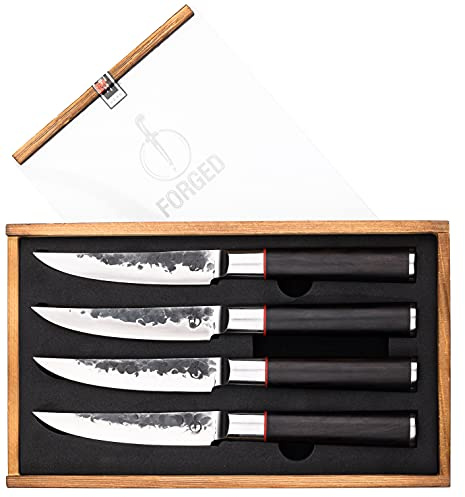 Forged Sebra Steakmesser, 4-teilig, handgefertigt, in Holzkiste
