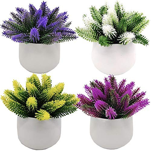 Fycooler Kunstpflanze Topf Set von 4 Künstlichen Sukkulenten Künstliche Pflanzen Plastik -Topiary für Wohn-/Bürodekorationen,Tischdekoration,Balkon Büro Fensterbank Schreibtisch Küche Badezimmer Deko