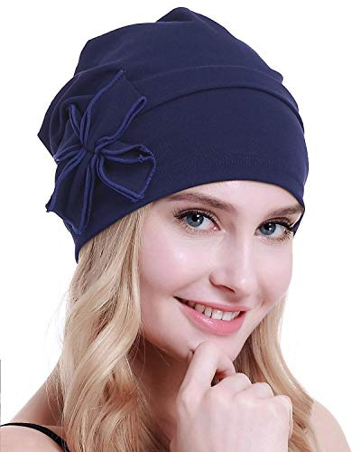 osvyo Baumwolle Chemo-Turbane Kopfbedeckung Beanie Mütze Kappe für Frauen Krebs Patienten Haarausfall Denim Blue