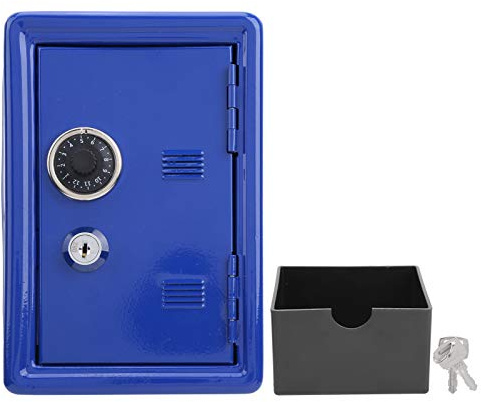Minitresor Sparschwein, Spardose für Kinder, abziehbare Aufbewahrungsbox für Geldwechsel, rutschfeste Safe-Metallverpackung mit Minischlüsseln, Simulationscode-Rad(Blau)