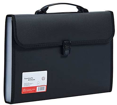 Legal Size 13 Pocket Accordian File Organizer Expanding File Folder for FC A4 Paper, Briefcase File Case with Durable Handle & Buckle Closure for School Home & Business (Black-2)