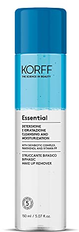 Korff Essence Struccante Viso, Occhi e Labbra Bifasico, Rimuove il Trucco Waterproof, Arricchito con Pantenolo, 150ml