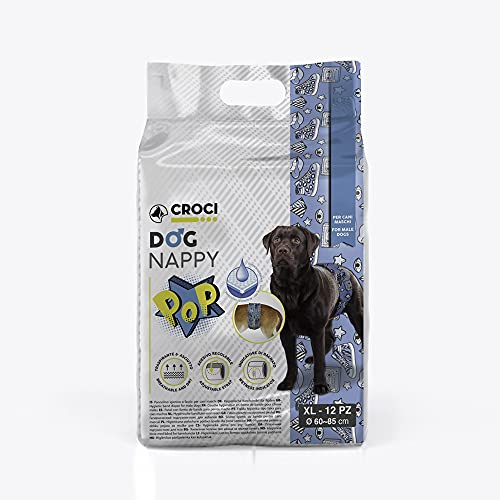 Croci Dog Nappy Pop - enveloppe Absorbante pour Chiens Mâles, Taille XL - 60-85 cm, Couche-Culotte Hygiénique pour Chien, Fermeture Adhésive Réglable, 12 Pièces