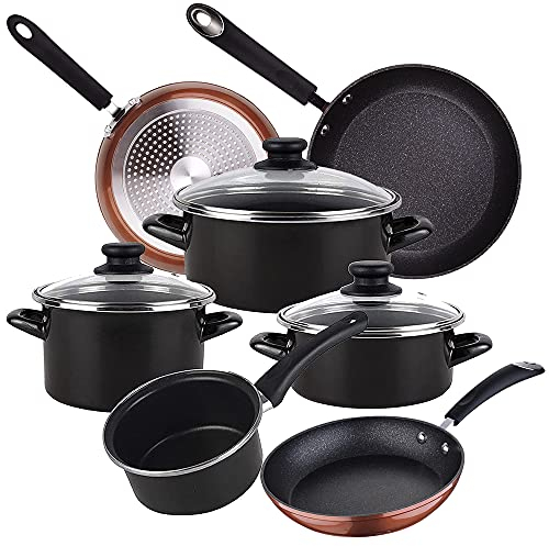 Magefesa Bateria de cocina 7 piezas MAGEFESA Kenia de acero esmaltado con juego de sartenes (20/24/28 cm) Moma en aluminio forjado