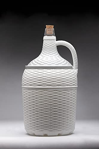 Garrafa o garrafón de 5 litros de cristal con asa, forrado de plástico blanco, incluye corcho