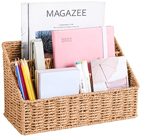 Organiseur de courrier tissé, organiseur de bureau, pot à crayons, trieur de courrier rustique – Organiseur de comptoir de cuisine – Panier de rangement pour téléphone portable télécommandé