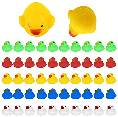 Luter 50 Stück Badeenten Set, Mini Badeenten Bunt Gummiente 5 Farben Badeente Schwimmen und Quietschen Badewannenspielzeug für Baby Duschen und Geburtstagsparty