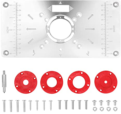 LumenTY Router-Tischplatte Router Platte Oberfräse 235 mm x 120 mm Aluminium Router Tischeinsatzplatte mit 4 ABS-Einsatzringen und Montageschrauben für Holzbearbeitun Schnitzerei
