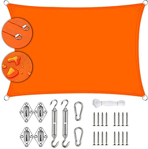 Linmssd Tenda Parasole Vela Ombreggiante 5.5x9.8m, Tenda a Vela Resistente allo Strappo, Resistente e Traspirante con Kit di Fissaggio Professionale per Terrazze Vela Tenda da Sole - Orange