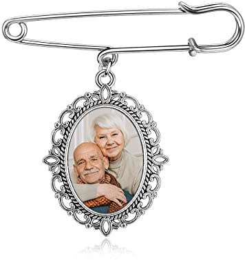 Zysta Personalisierte Pin Brosche mit Foto Gravur Vintage Oval Anhänger Memorial Broschen für Hochzeit Boutonniere Brautstrauß Pin Kit
