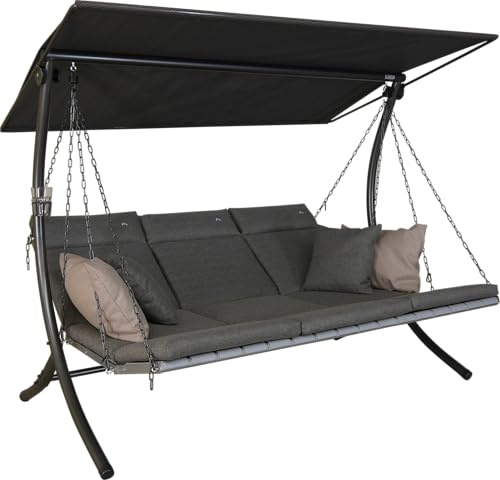 ANGERER Hollywoodschaukel Luxus Smart grau | Gartenschaukel Made in Germany, Schaukel zum Sitzen, Liegen und Entspannen, inklusive Bett-Funktion, einfache Montage