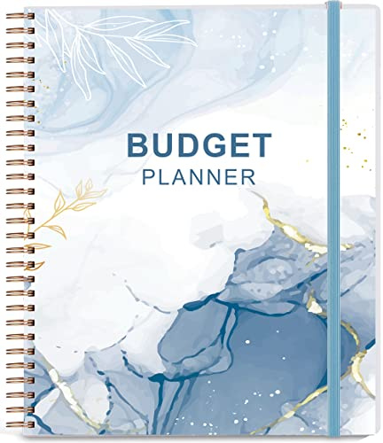 Budget Planner - Monthly Bill Organizer with Pockets. Expense Tracker Notebook, Budgeting Journal and Financial Planner Budget Book to Control Your Money, PP Cover, 21 x 24.5 cm, Blue Watercolor