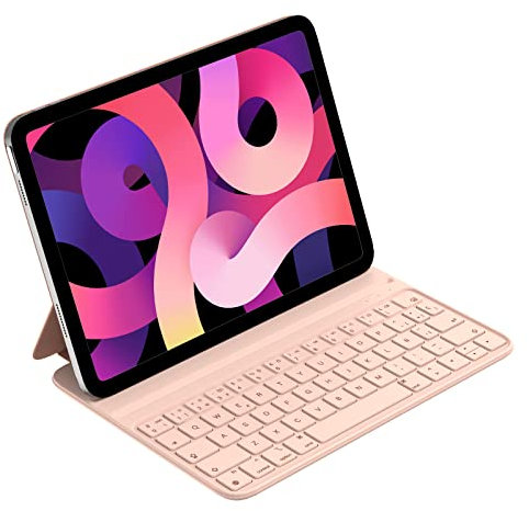 HOU Teclado Delgado para iPad Air 6/5/4/Pro 11, Air 11(M3/M2, 2025/2024), Funda de Imitación de Cuero con Teclado, Ángulo Ergonómico, Diseño del Idioma Español Ñ, Rosa