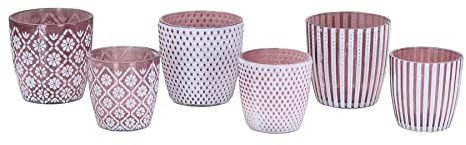 Uppsättning av 6 värmeljushållare rosa vitt glas lykta bordsdekoration ljushållare ljus dekoration heminredning ljusglas