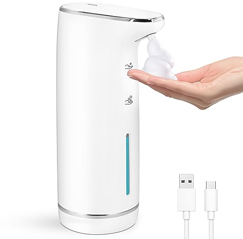 Seifenspender Automatischer mit Sensor Schaumseifenspender Elektrischer - LAOPAO Berührungsloser Schaumseifenspender Set USB-Aufladung IPX5 Wasserdicht Bewegungssensor für Küche & Bad (Weiß 320 ml)