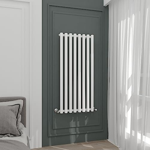 WarmeHaus White 1200x545mm Vertical Designer Column Radiator Single Round | Tall Bathroom Radiators Heater, Modern Tall Upright, Central Heating, Bathroom Kitchen Hallway Living Room