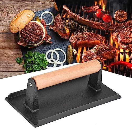 Vintage Gourmet Cast Iron Steak Burger Press Rectangular Weight Non-Stick Grill Press Tool Flat BBQ Grill Accessories Griddle Kit for Home Kitchen Black 20 X 10 Cm Practical Steak For BBQ Restaurants