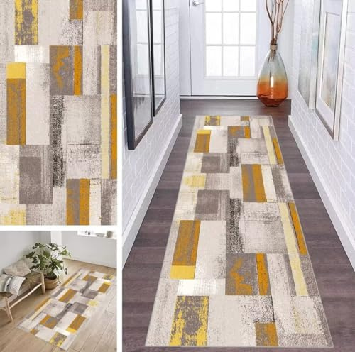 ZDYHMrj Läufer Teppich Flur Küche Waschbar rutschfest 40 * 100cm, Abstraktes Geometrisches Muster Lang Teppichmatte Dauerhaft Fur Korridor Wohnzimmer Schlafzimmer Meterware Anpassbar