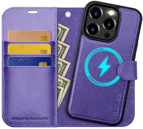 OCASE Kompatibel für iPhone 15 Pro Max Hülle (2in1) Leder Case Lila