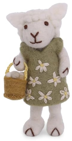 Én Gry & Sif handgefilztes Osterlamm Schaf mit Ornament - Lämmchen - Anhänger aus Filz - Ostern-Deko - fair Trade Handmade … (Lamm grünes Kleid Korb)