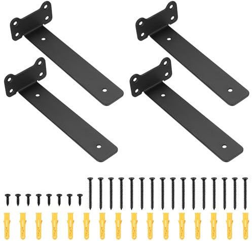 4 Pcs Heavy Duty Floating Shelf Brackets for Shelves L Shaped Support Brackets Wall Mounted, Metal Scaffold Board Shelf L Braces (Black, 8 inch cat Ear Style)