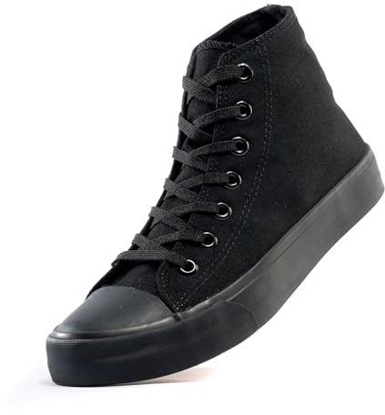 sharllen Ladies Canvas Shoes Women，Unisex Mens High Top Trainers Women Lace up Pumps Plimsolls Casual Sneakers Canvas Plimsoles Flat Shoes(Black1 255)