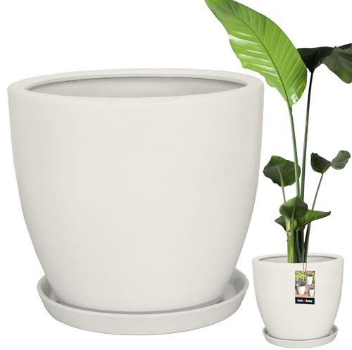 KOTARBAU® Pflanzentopf Mit Untersetzer Weiß ⌀ 38 cm Höhe: 33 cm Glasierte Keramik Blumentopf Groß Plant Pot Kaktus Topf Übertopf Blumentöpfe