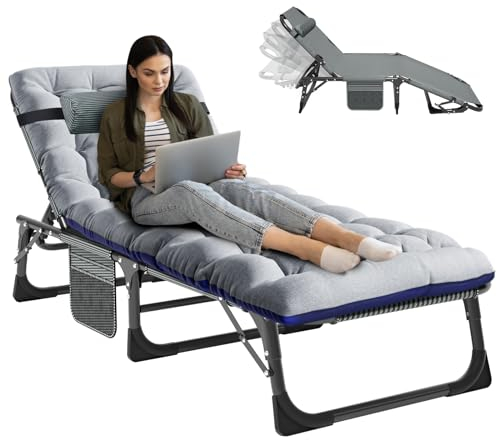 ZIKEBTUY Sonnenliege Klappbett Campingbett Gästebett klappbar liegestuhl 200KG Lastlager Gartenliege Mit Matratze Seitentasche und Kopfstütze Feldbett für Outdoor Indoor Garten Camping (Grau)