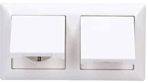 JUNG Serie AS IP44 Klappdeckelset Alpinweiß 2-fach | mit 2x A1520KLWW Steckdose mit Klappdeckel, 2x 551WU Dichtungsflansch IP44, AS582WW Rahmen 2-fach