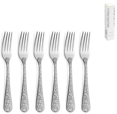 Juego de Cubiertos - Colección Versailles - Fabricado con acero inoxidable 18/10, apto para lavavajillas (Plateado, 6 Tenedores de Postre)