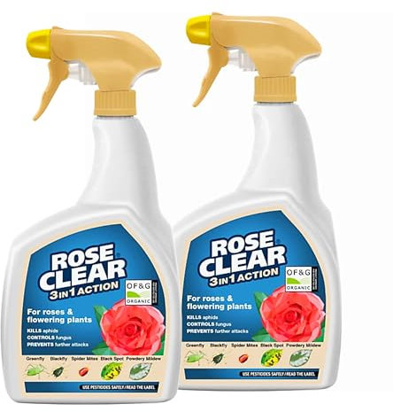 Clear Bug Spray Killer for Rose Plant - Pack of 2 x 800ml Ready to Use 3 in 1 Rose Spray Insecticide and Fungicide Insect Killer. Rose Plant Protection with Topline Card