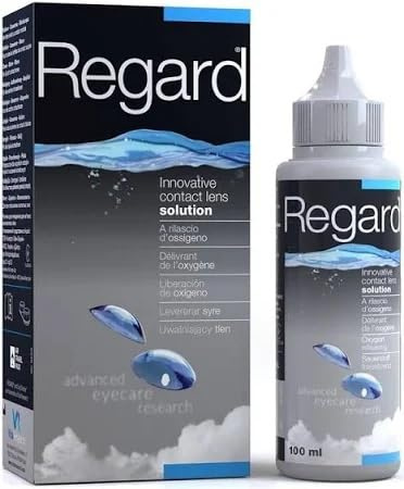 Regard Viaje 100ml - Solución para Limpiar, Desinfectar y Rehidratar las Lentes de Contacto - Sin Conservantes en Tus Ojos - Limpieza a base de Oxigeno - Salud Ocular Completa - Formato Viajes