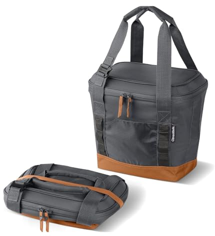 CleverMade Pacifica Collapsible Cooler Bag – Small Portable Cooler Bag for Travel, Foldable Insulated Cooler for Beach, Picnic & Road Trips, Holds Up to 18 Cans, Leakproof Soft Carry Cooler - Gray