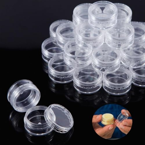Paquete de 24 tarros de cosméticos vacíos, recipientes transparentes para cosméticos con pequeñas tapas redondas para bálsamos labiales, cremas faciales y accesorios para decoración de uñas (3 g/3 ml)