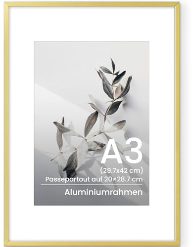 Feihorrm A3 Bilderrahmen Gold, Aluminium Din A3 Rahmen mit Glas