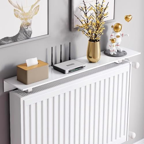 Heizkörperabdeckung Weiß, 14,5cm Tief Heizkörperregal Ohne Bohren Verkleidung Heizkörper Staubdicht Rauchfrei Kühlerregal Aluminiumlegierung, Maximieren Den Platz,90cm /35.7in(2 Section)