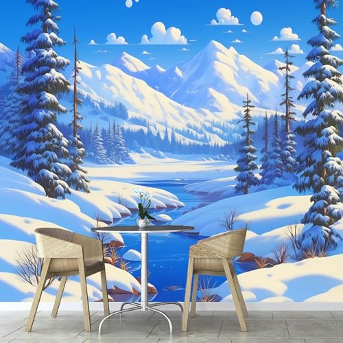 Fotomural Paisaje Nevado De Invierno Bosque Fotomurales Pared, 300×210 cm Papel Pintado 3D, Naturaleza Abstracta Moderna Decoración De Pared Sala Cuarto Oficina Salón