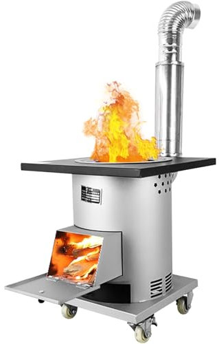 Terrassenofen mit Schornstein und Grill, Multibrennstoffofen Holzofen zum Kochen, Holzöfen für Heizen von Häusern, Terrassenofen Holz Mobile mit Schornsteinpfeife(40cm(15.74in))