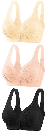 Generico 3 PCS Reggiseno Senza Ferretto Donna Push Up Aperto Davanti Reggiseni Senza Cuciture con Bottoni Taglie Forti Sportivo Bralette per Palestra Corsa Yoga